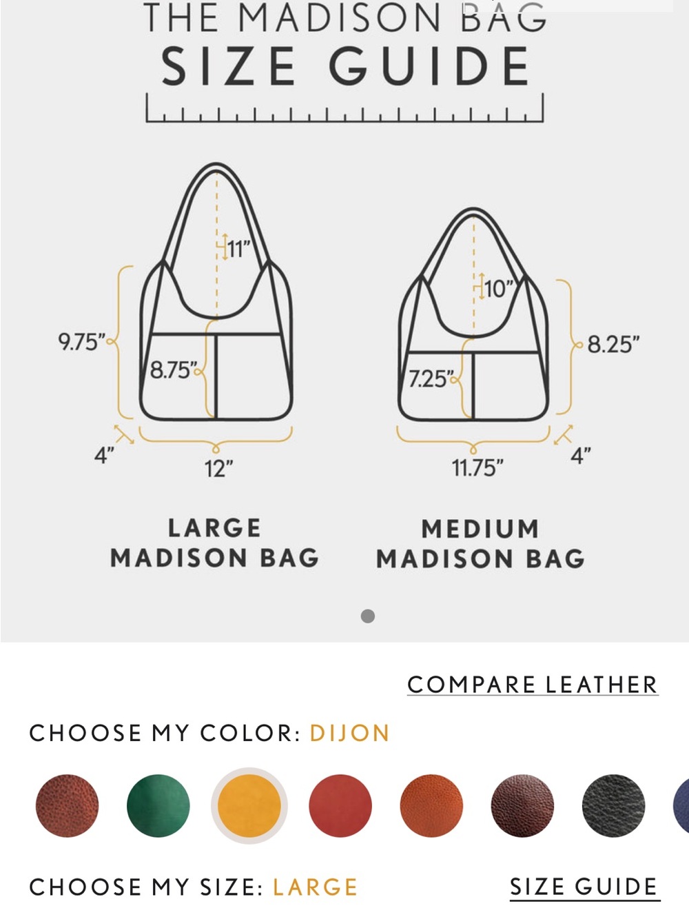 Portland leather Large Madison Dijon suede leather shoulder bag - Picture 6 of 7